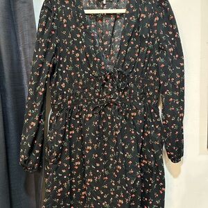 Wayf Black Floral Long Sleeve Dress